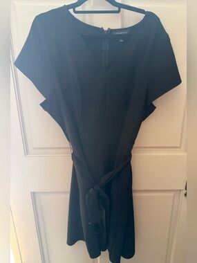 Lane Bryant Lena Black V-Neck Tie-Waist Midi Dress